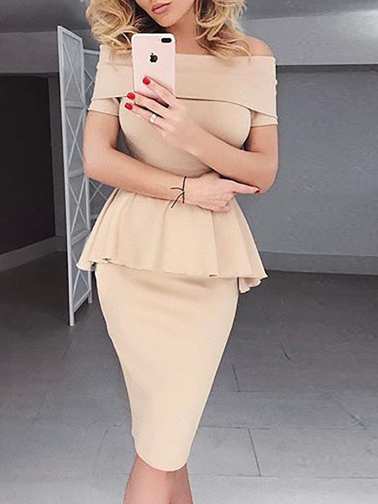 

Fold-over Off Shoulder Peplum Midi Dress