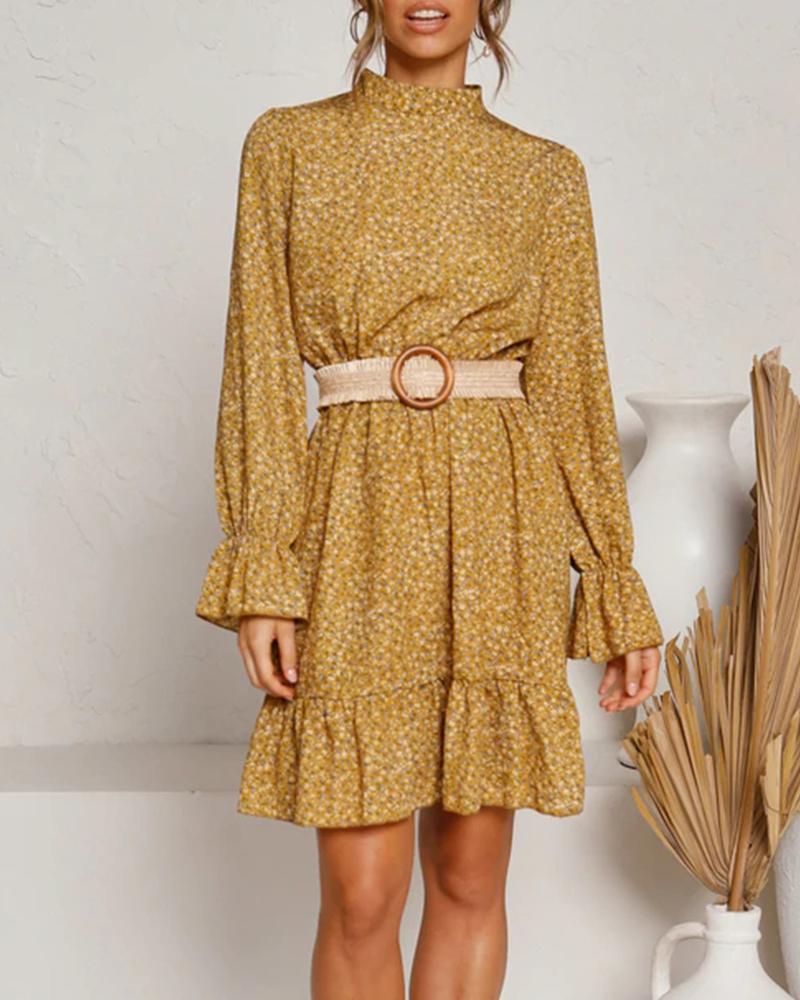 

Print Long Poet Sleeve Loose Ruffles Dresses, Yellow