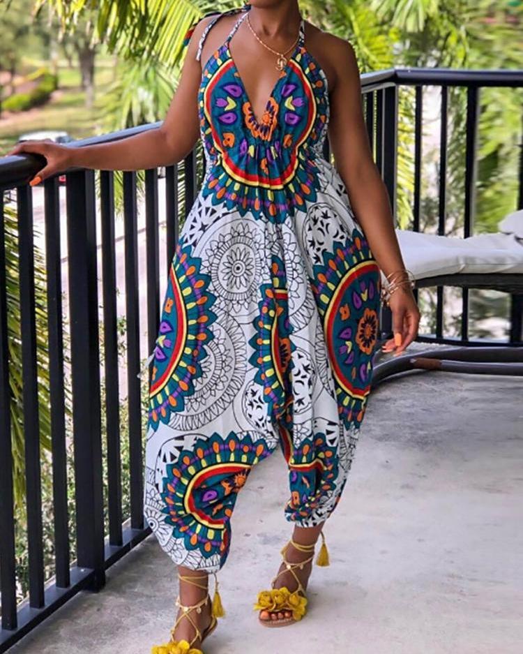 

Exotic Halter Loose Baggy Jumpsuit, White