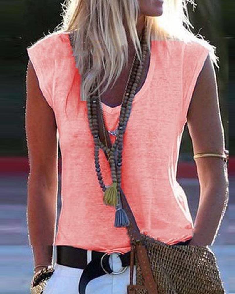 

V Neck Sleeveless Top, Pink