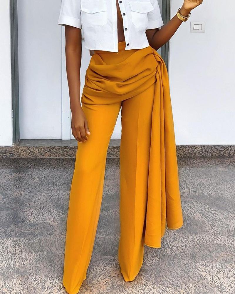 

Solid Drape Detail Pants, Yellow