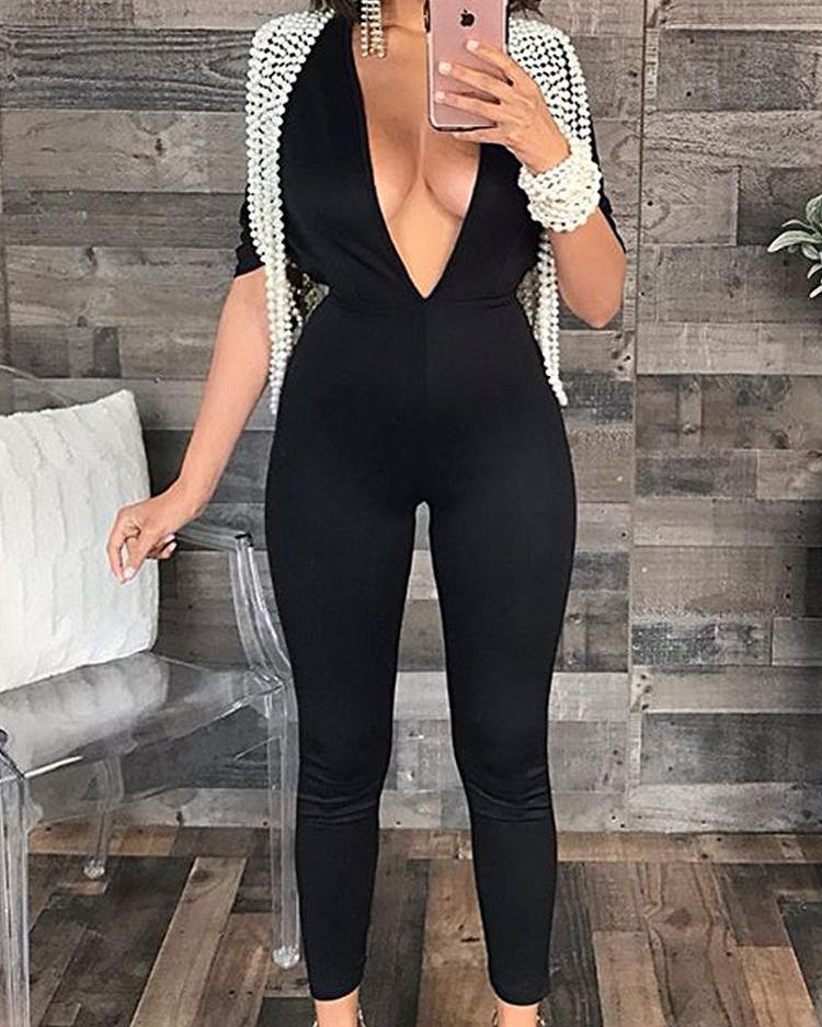 

Beading Embellished Plunge Jumpsuits