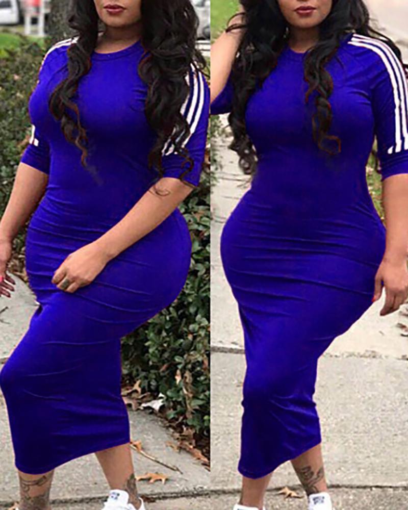 

White Stripes Maxi Bodycon Dress, Blue
