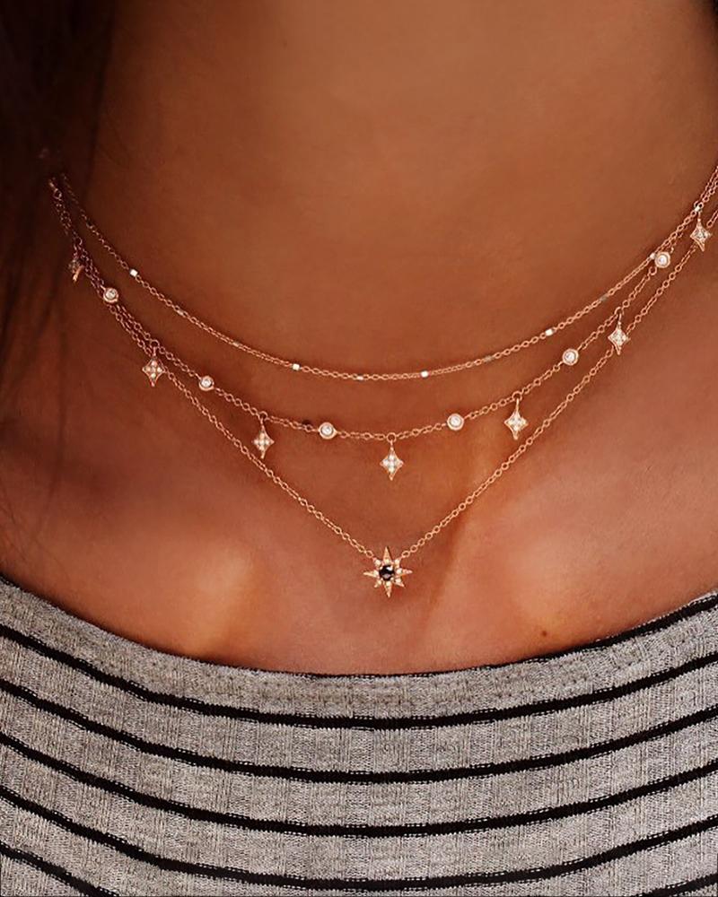 

Studded Tiered Stars Pendant Necklace, Gold
