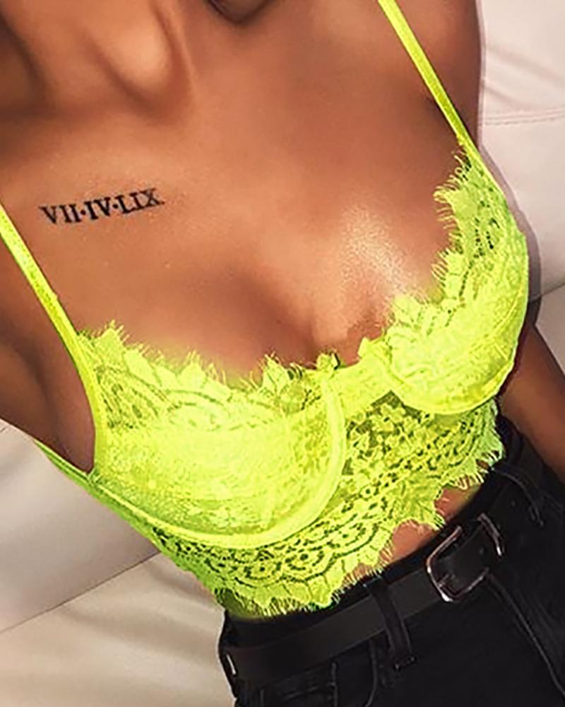 

Eyelash Lace Spaghetti Strap Top, Green