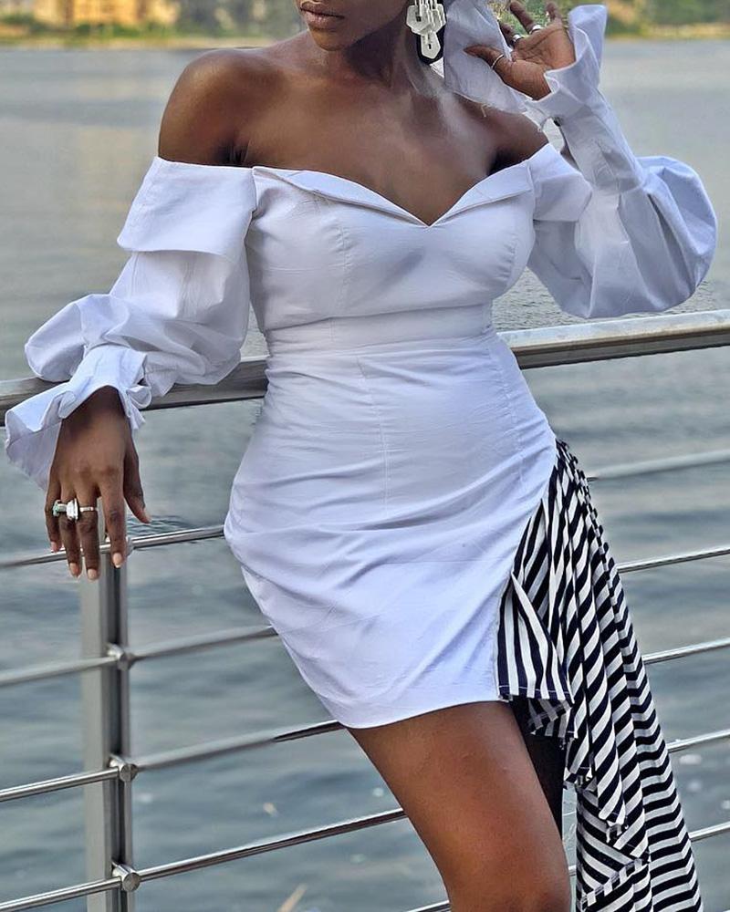 

Off Shoulder Ruffles Cuff Bodycon Dress