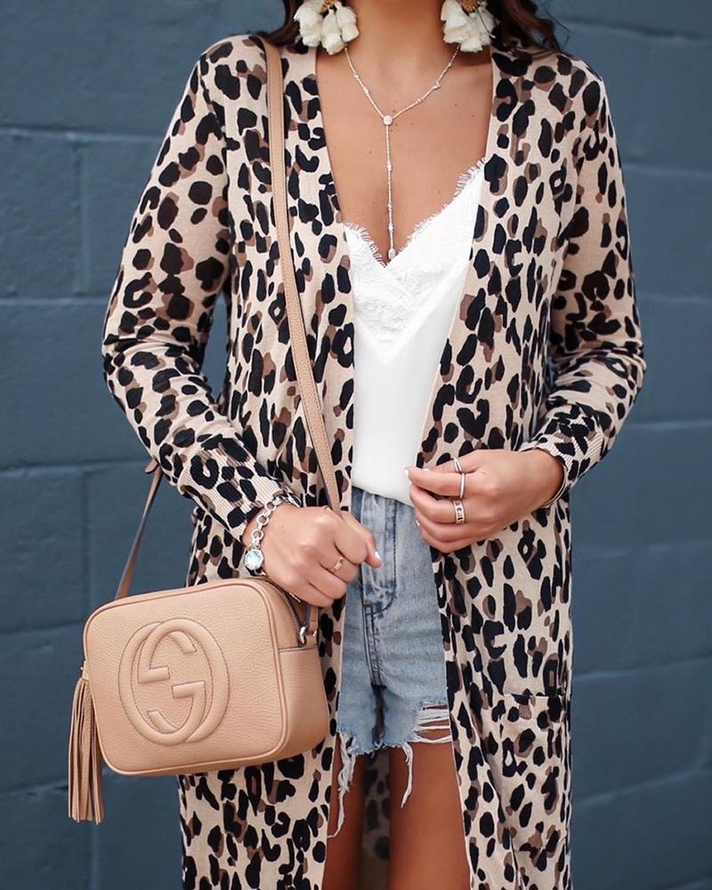 

Leopard Print Open Front Coat