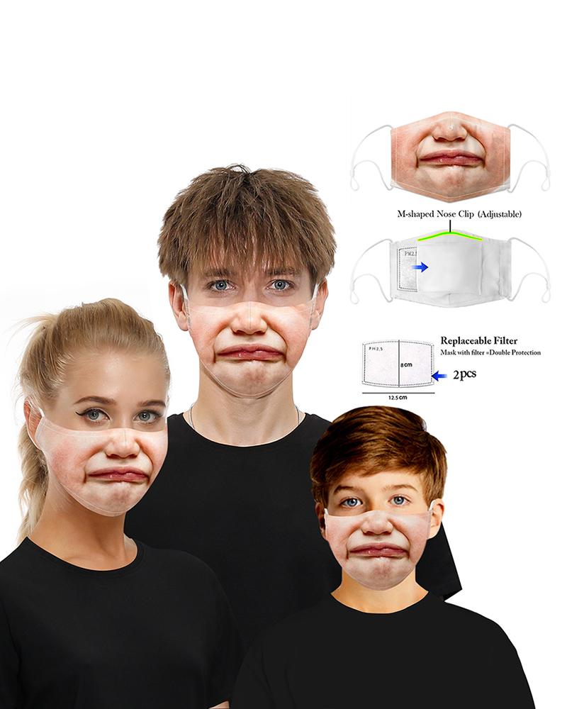 

Face Print Mouth M .a. s. k Breathable Washable And Reusable With 2PCS Replaceable Filter, Style2
