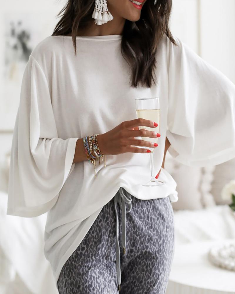 

Solid Long Sleeve Casual Blouse, White