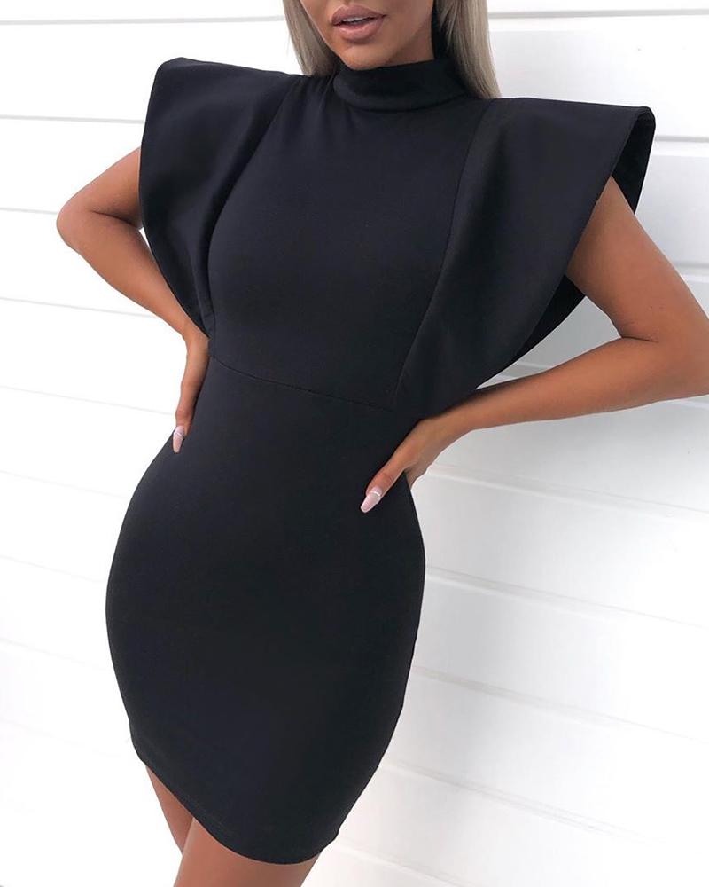 

Solid High Neck Bodycon Dress, Black