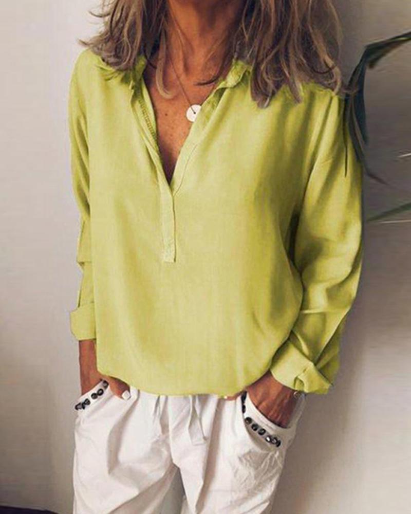 

Solid V Neck Loose Blouse, Yellow