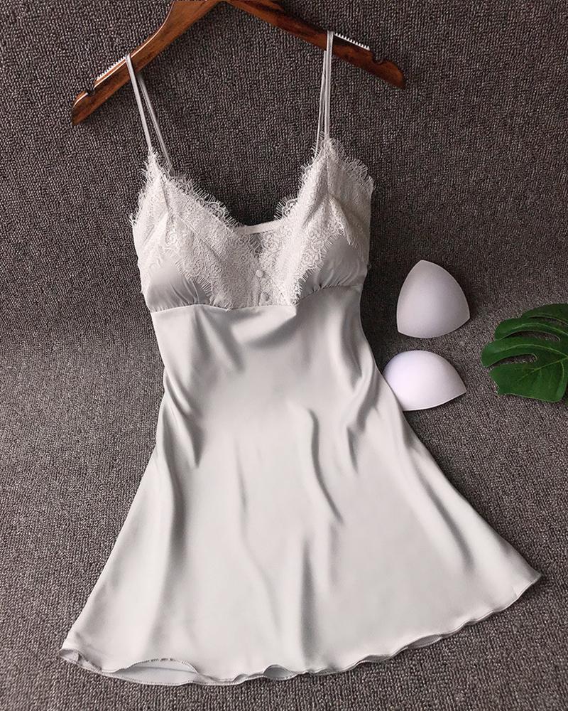 

Lace Trim Patchwork Cami Dress, White