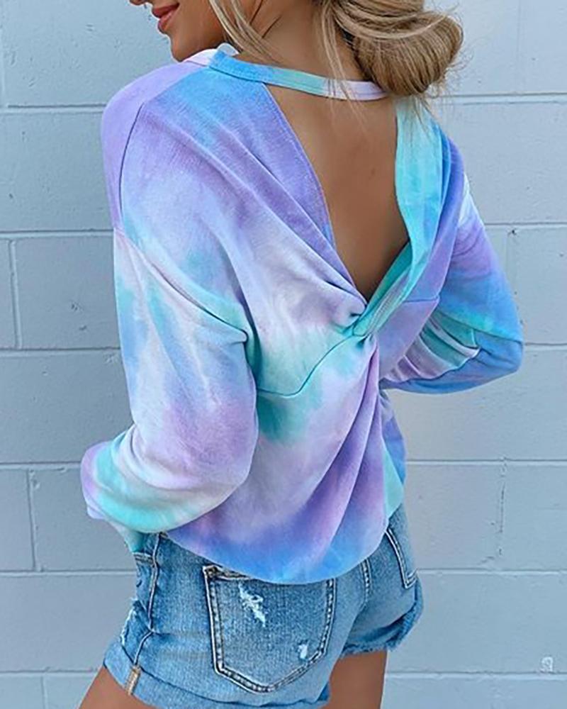 

Tie Dye Print Backless Casual T-shirt, Multicolor