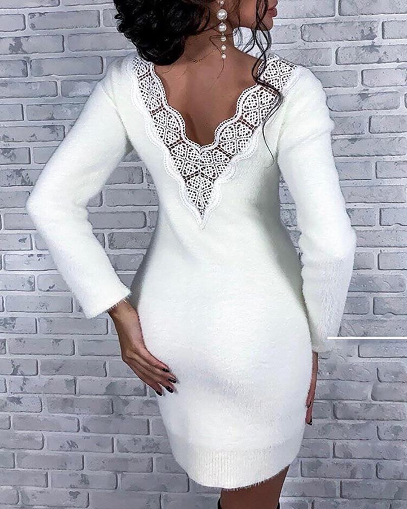 

Mesh Lace Long Sleeve Bodycon Dress, White