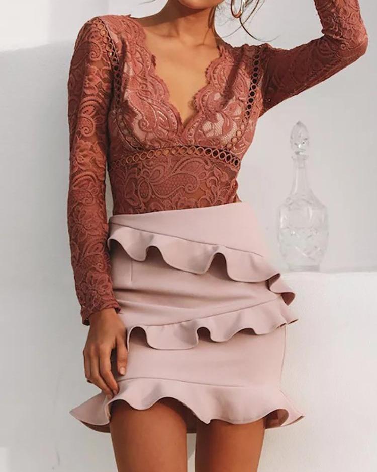 

Layered Ruffled Hip Mini Skirt