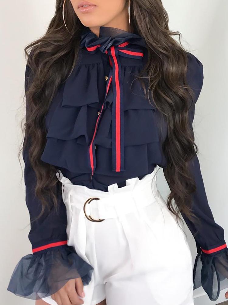 

Flared Sleeve Layered Ruffles Casual Blouse