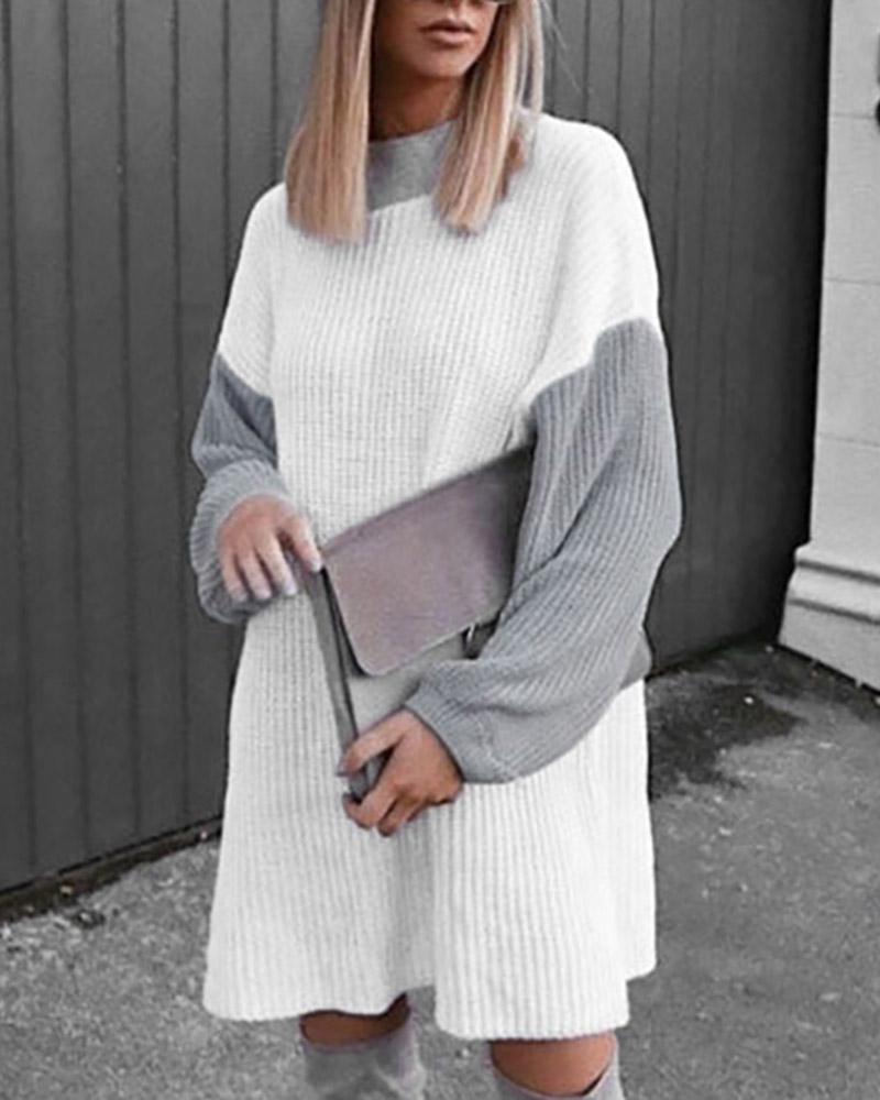 

Colorblock Mock Neck Knitting Sweater, White