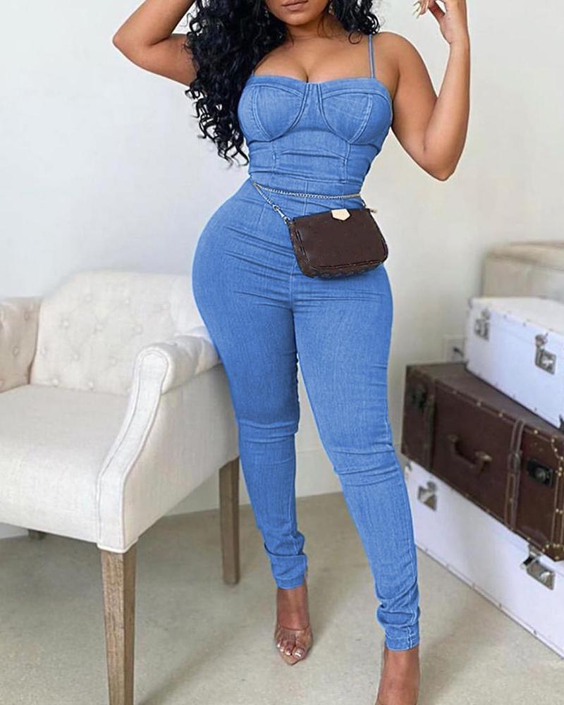 

Denim Cami Jumpsuit, Blue