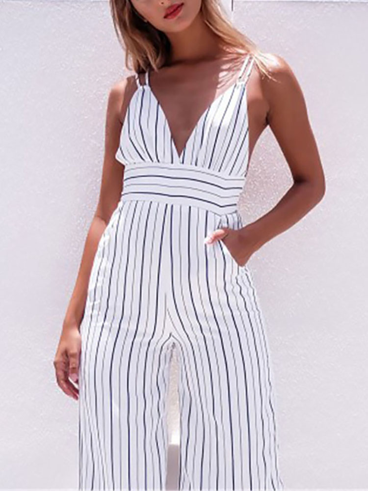 

Pinstriped High Waist Open Back Jumpsuit
