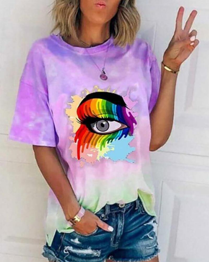 

Tie Dye Eyes Print Casual T-shirt, Purple