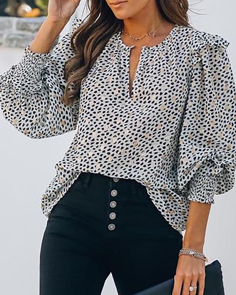 

Cheetah Print Lantern Sleeve Top, Gray