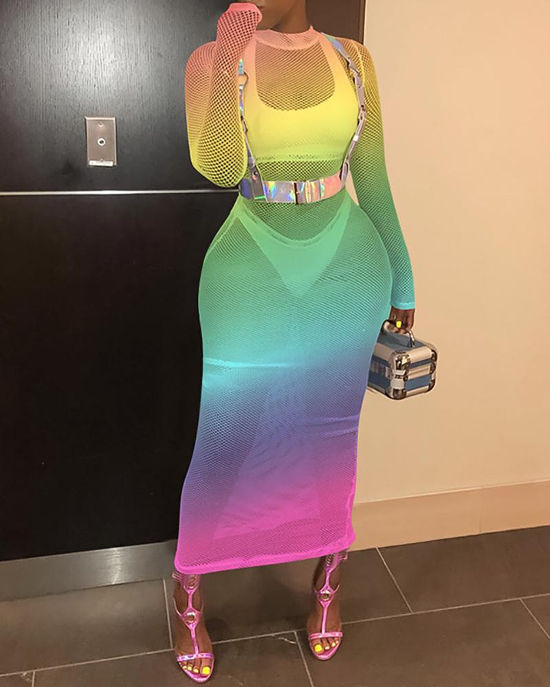 

Sheer Mesh Gradient Color Bodycon Dress, Green