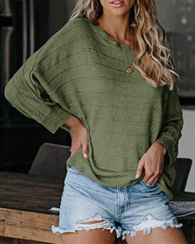 

Ribbed Long Sleeve Casual Sweater, Green