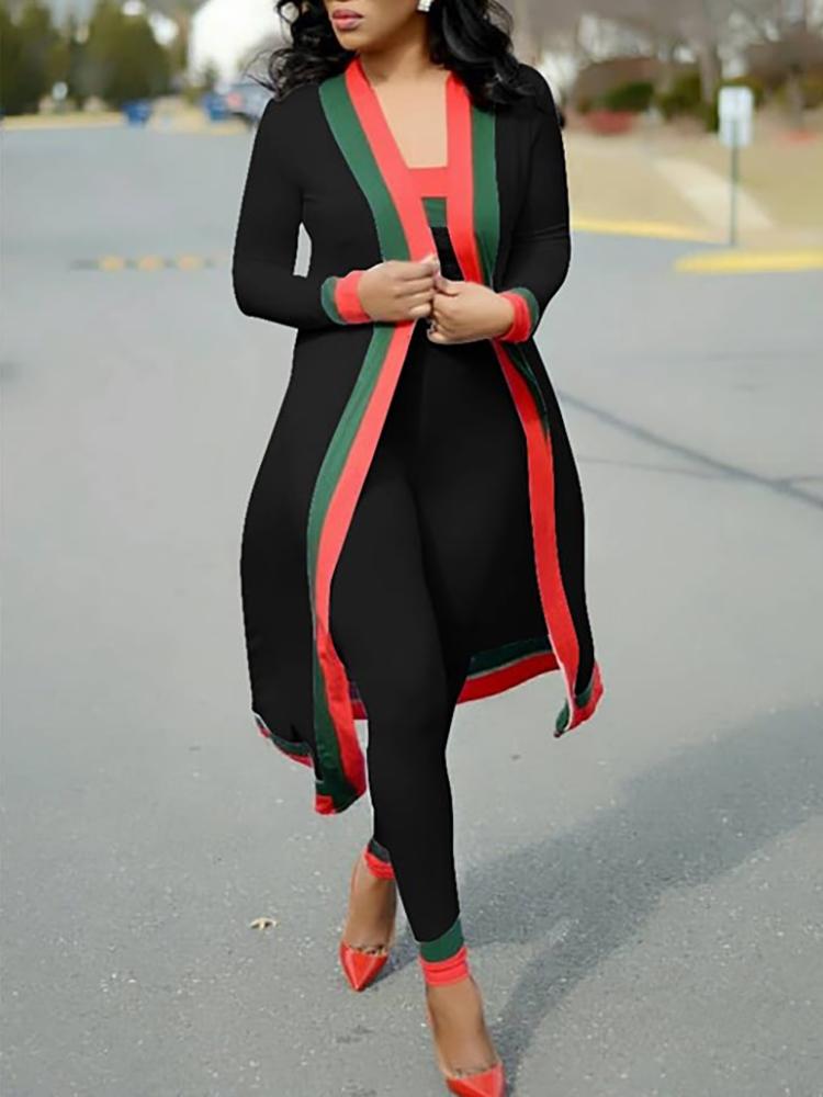 

Contrast Stripe Three-piece Pants Set