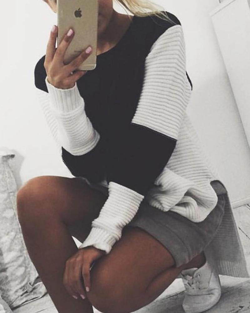 

Round Collar Pointelle Long Sleeve Sweater, Black