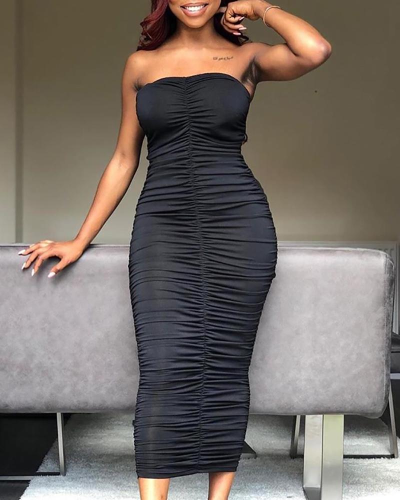 

Solid Tube Drawstring Design Bodycon Dress
