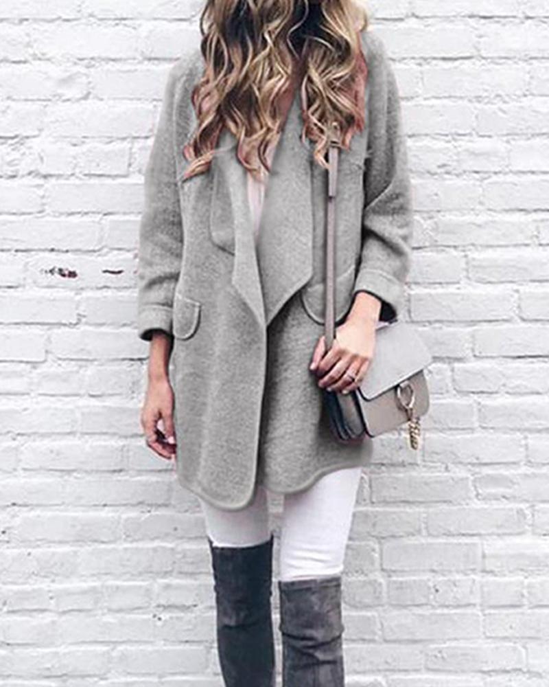 

Solid Over-The-Knee Pocketed Cardigan, Gray