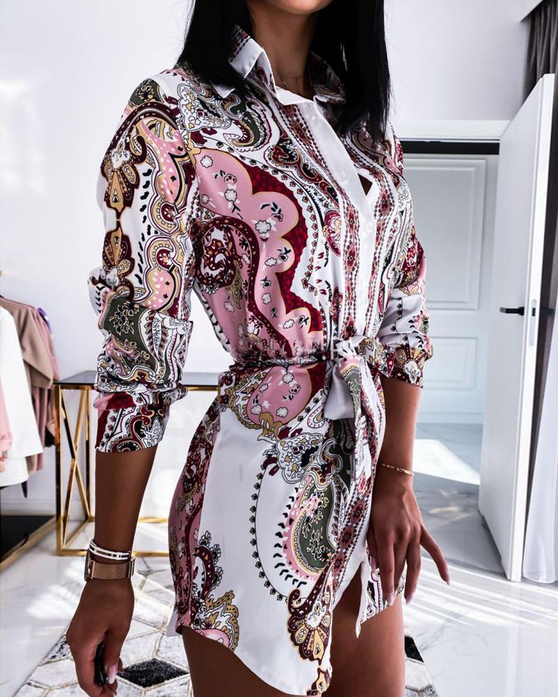 

Baroque Button Front Shirt Dress, Multicolor