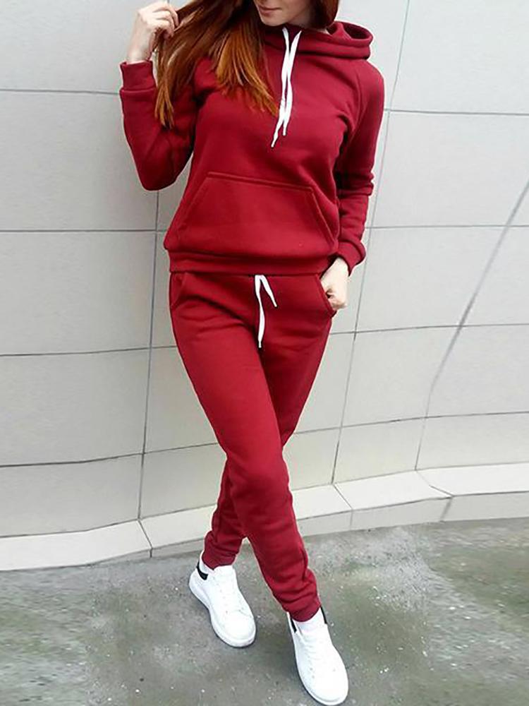

Long Sleeve Hoodie & Drawstring Pants Sets, Wine red