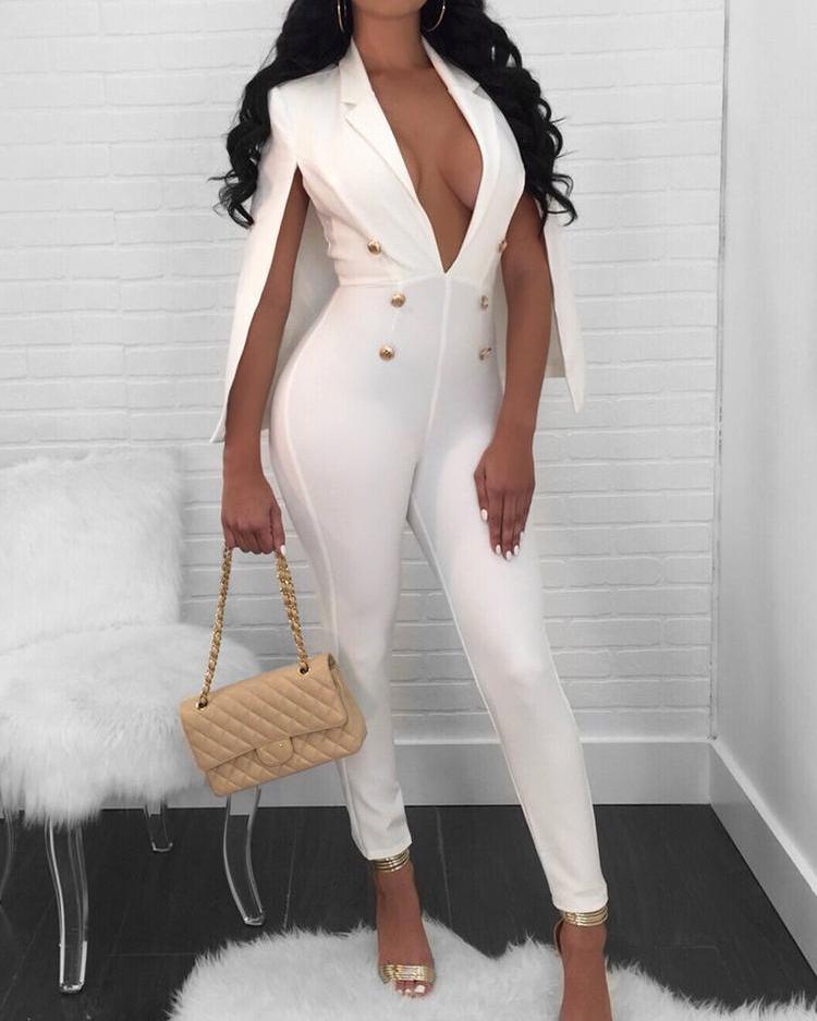 

Deep V Neck Cape Design Blazer Jumpsuit