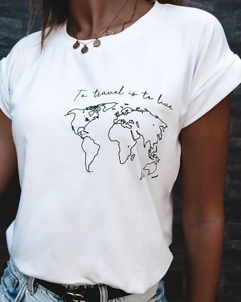 

Print Short Sleeve Casual T-shirt, White
