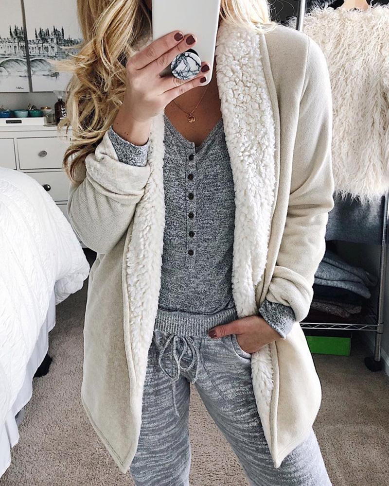 

Solid Long Sleeve Casual Longline Coat, White