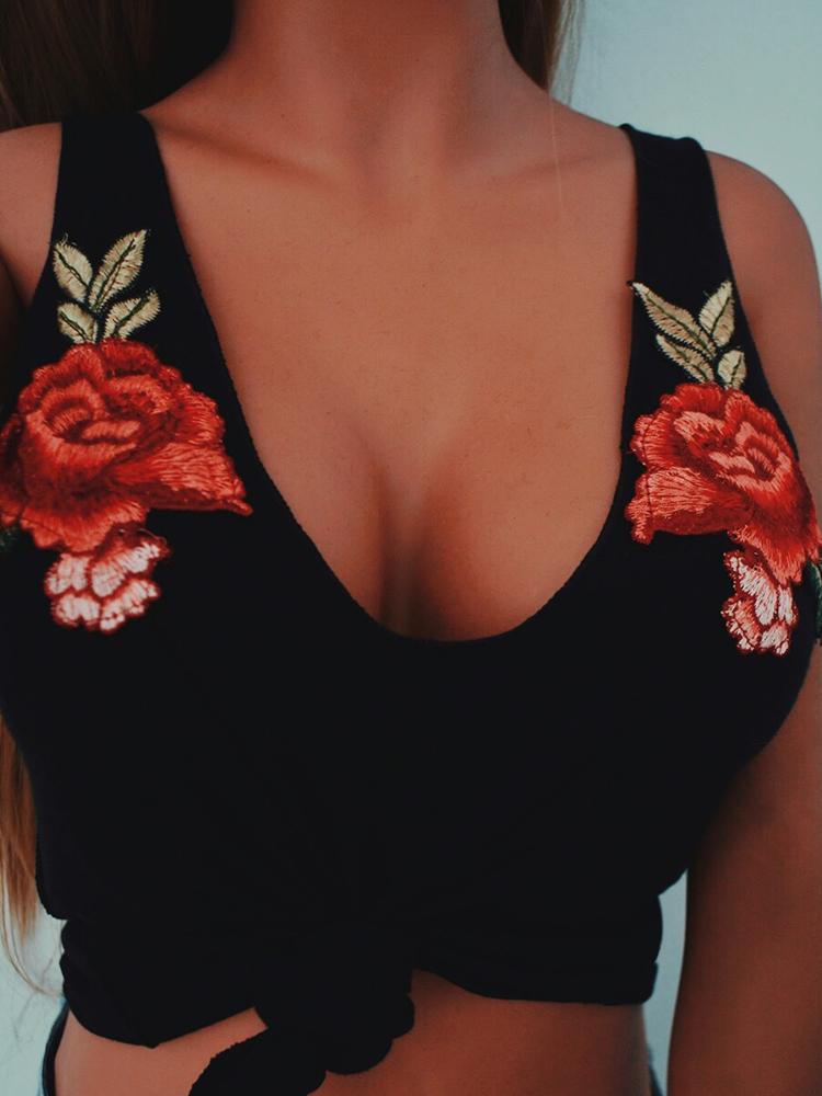 

Hot Low Cut Embroidered Tank Top, Pink;white;black