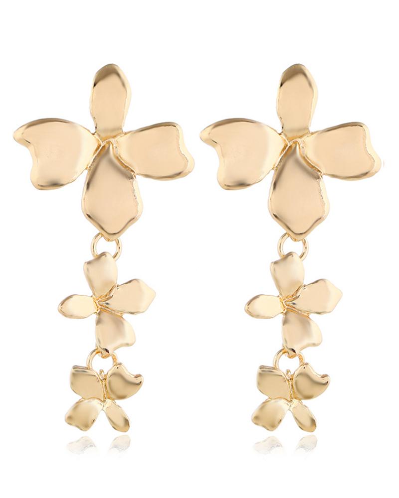 

Triple Floral Pattern Drop Earrings, Gold