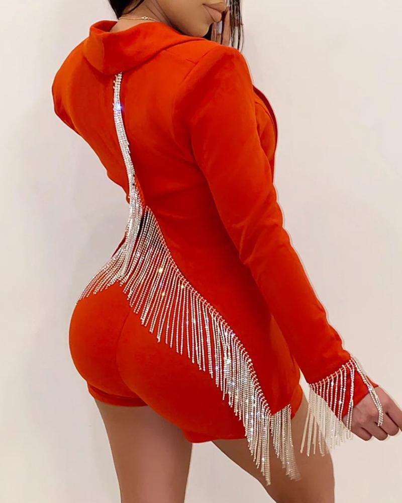 

Solid Tassel Design Blazer Coat & Short Sets, Orange