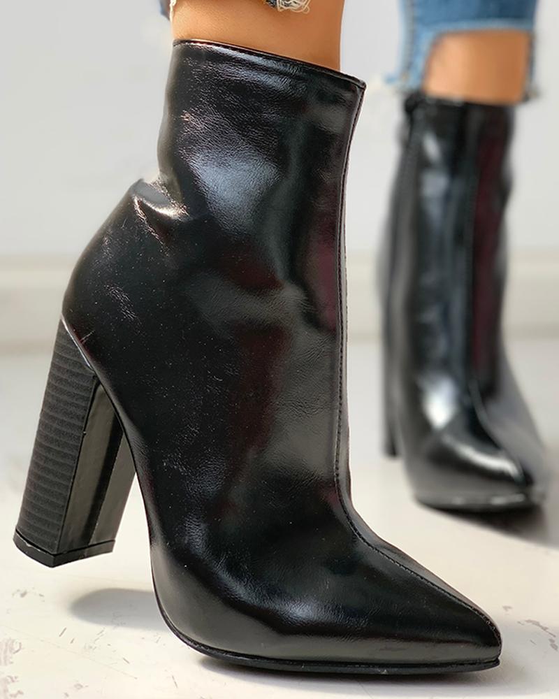 

Leather Snakeskin Chunky Heeled Ankle-Boots, Black