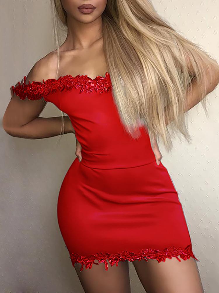 

Sexy Floral Hem Off Shoulder Bodycon Dress, Red;green