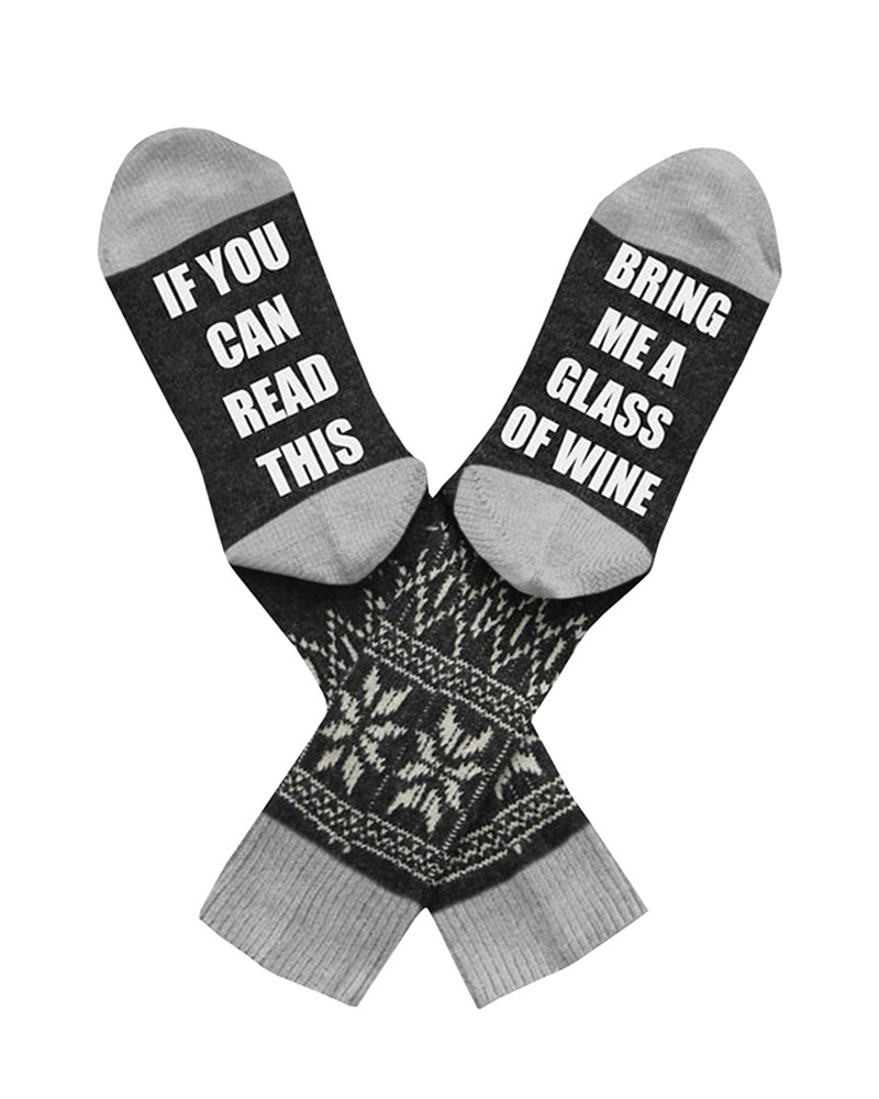 

1Pair Letter Print Colorblock Socks, Gray