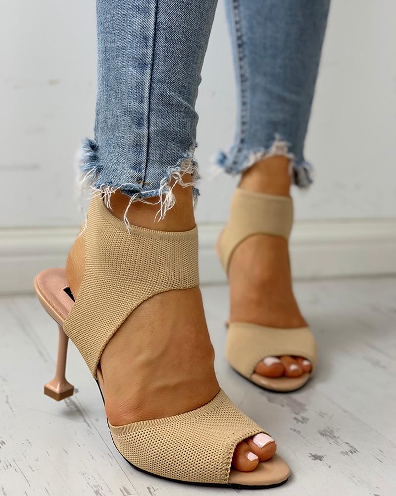 

Peep Toe Knitting Cutout Thin Heels, Apricot