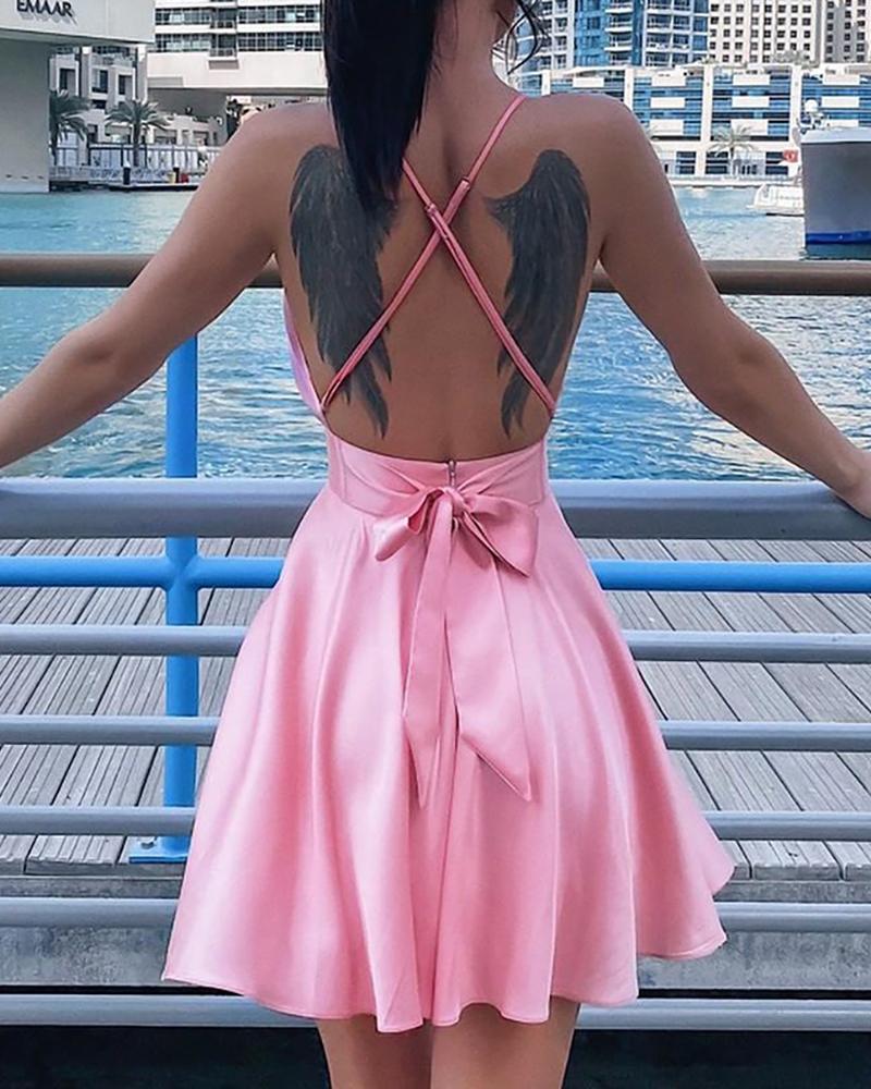

Spaghetti Strap Crisscross Open Back Dress, Pink