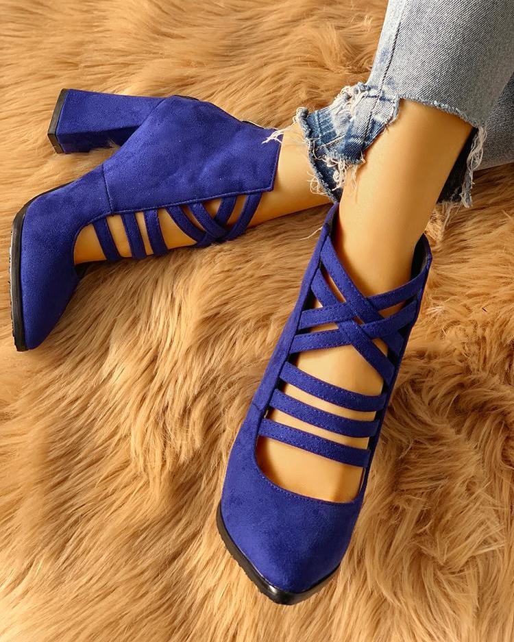 

Crisscross Zipper Back Chunky Heeled Boot