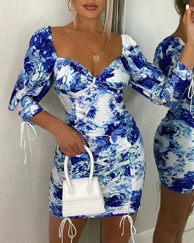 

Tie Dye Three-quarters Sleeve Skinny Dress, Blue