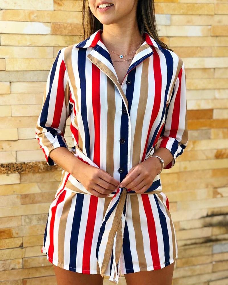 

Colorful Striped Buttoned Casual Shirt, Multicolor