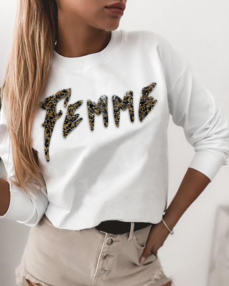 

Long Sleeve Letter Pattern Casual Sweatshirt, White