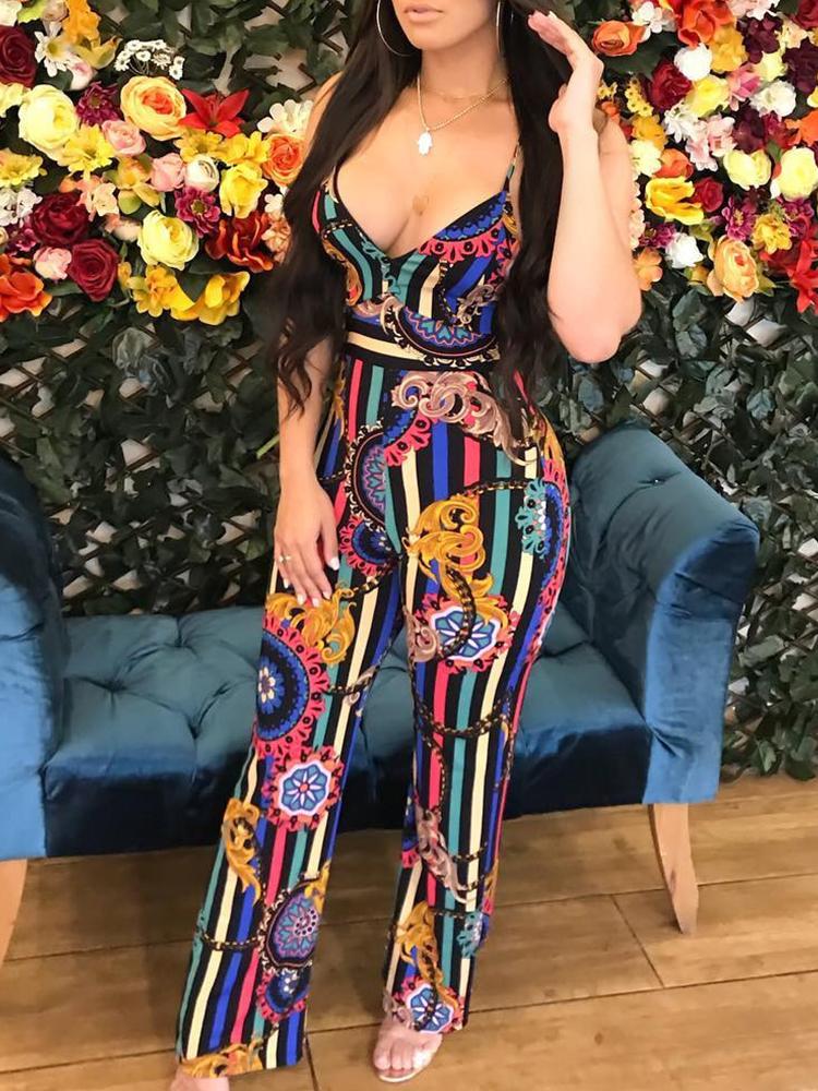 

Paisley Print Blackless Slinky Jumpsuit, Multicolor