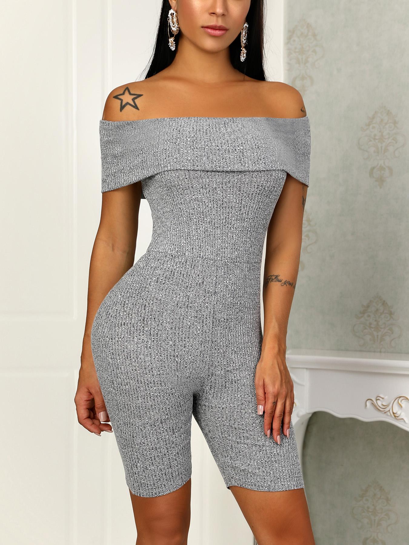 

Fashion Off Shoulder Rib Slinky Romper